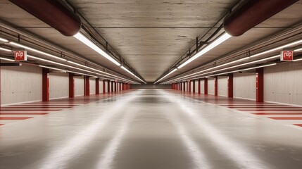 Obraz premium A symmetrical design makes this underground parking garage visually appealing.