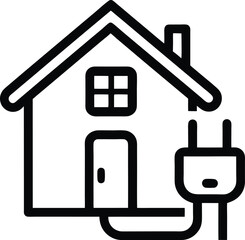 house electrification icon in line art style showing a modern home with energy connection technology smart power utility and efficient electricity system representation