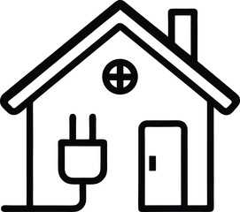 electrified house icon in black line art style symbolizing modern home power connection smart electricity supply energy efficiency and utility infrastructure design