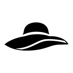 Stylized black silhouette of a wide brimmed sun hat on white background