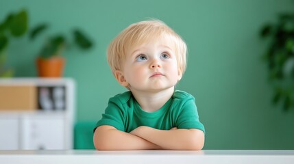 Thoughtful toddler gazing upward