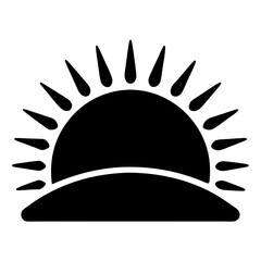 Stylized black and white sun rising or setting over a hill symbol