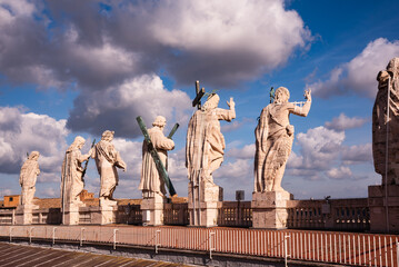 Statues on St. Peter's Basilica in Vatican in Rome city, Italy