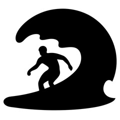 Silhouette of a surfer riding a wave, conveying the thrill of surfing