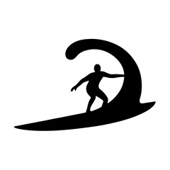 Silhouette of a Surfer Riding a Wave in the Ocean, Minimalist Style