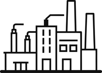 Industrial plant in continuous line art drawing, depicting the architecture and design of an industrial facility with a flowing line style