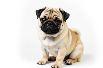 Obraz premium Adorable pug dog, isolated on white background, joyful, pug