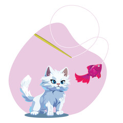 Cat Watching Fish Toy Vector Illustration
