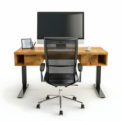 Fototapeta premium Modern Minimalist Workspace with Computer and Ergonomic Chair