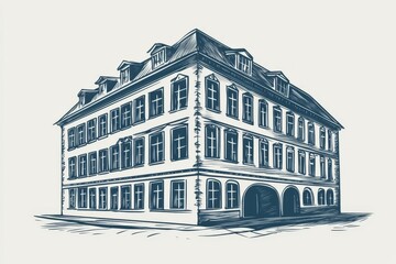 Fototapeta premium Artistic representation of a building featuring numerous windows.