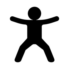 Stylized Black Stick Figure with Arms Outstretched and Legs Apart Isolated