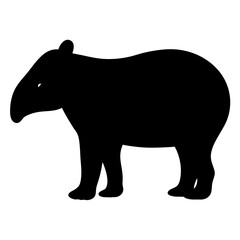 Black silhouette of a Tapir on a white background in isolation