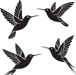 Set of humming bird silhouette vector illustration