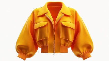 Bright yellow bomber jacket with pockets. Isolated