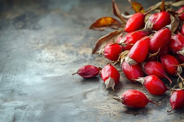 dried rosehip, a useful vitamin berry, photo in a minimalist design, high quality on canvas