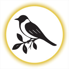 Bird Sitting on Branch Vector Illustration,Simple Line Art Bird on Tree Branch,Minimalist Bird Drawing Perched on Branch,Black and White Bird Silhouette Vector,Elegant Bird Outline with Leaves Design