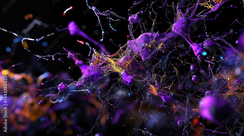 Poster High-tech background showing interconnected Bitcoin nodes in a vibrant, cyber-inspired style