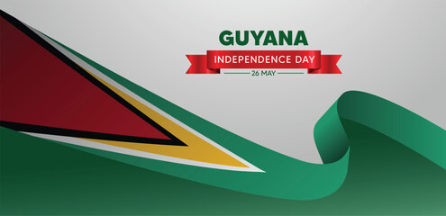 Guyana Independence Day 26 May flag ribbon vector poster