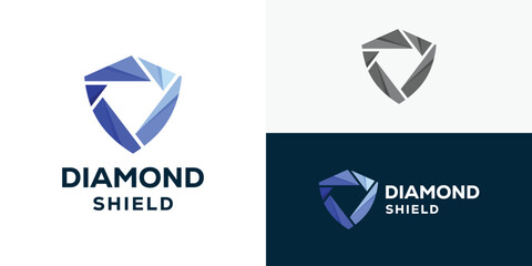 Creative modern diamond shield logo template. Abstract diamond with shield logo design vector illustration. 