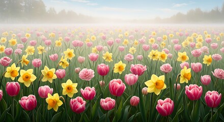 Fototapeta premium Misty Meadow Bloom AI Generated