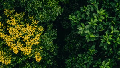 Lush green foliage, vibrant yellow accents