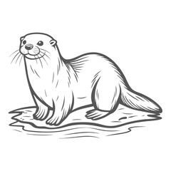 Cute Marine Otter Illustration, Lontra Felina Vector