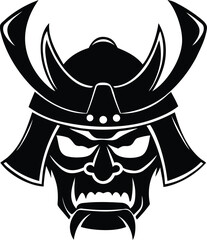 Stylish fierce samurai helmet or mask silhouette vector illustration, fierce samurai helmet or mask isolated line art vector icon design