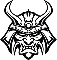 Stylish fierce samurai helmet or mask silhouette vector illustration, fierce samurai helmet or mask isolated line art vector icon design