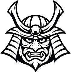 Stylish fierce samurai helmet or mask silhouette vector illustration, fierce samurai helmet or mask isolated line art vector icon design