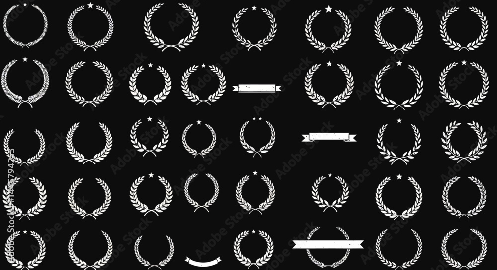 Poster vector laurel wreath set collection for logo design and decoration elements isolated on black backgr