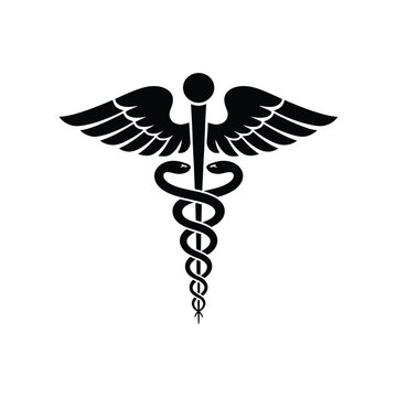 Black vector illustration of caduceus and asclepius wand

