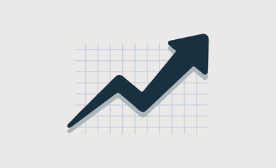 Upward arrow on blue graph grid indicating business growth vector illustration