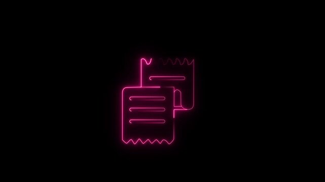 Glowing neon Outline receipt icon, with editable stroke. Invoice paper sign, digital receipt pictogram. Paper check, online payment and purchase, order document, total bill, tax report.