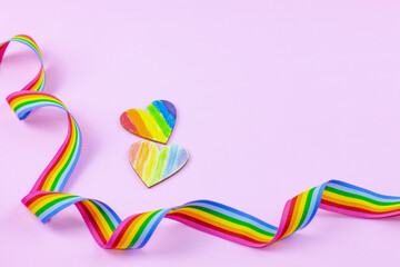A colorful rainbow fabric strip symbolizing LGBTQ pride diversity and inclusivity. Represents support and celebration of gender and identity expression.