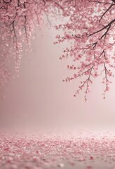 Soft pastel background with gently falling pink sakura petals, creating a dreamy atmosphere ,  cherry,  image,  soft