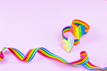 A colorful rainbow fabric strip symbolizing LGBTQ pride diversity and inclusivity. Represents support and celebration of gender and identity expression.