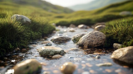 Fototapeta premium mossy rocks and gentle flowing water.