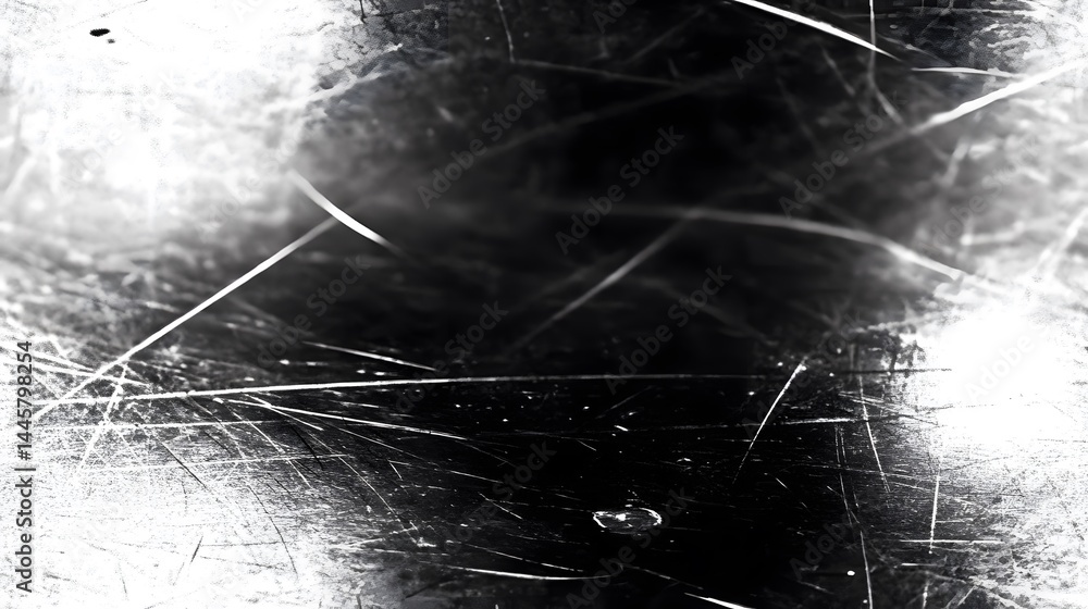 Poster abstract grayscale surface texture with scratches and marks.