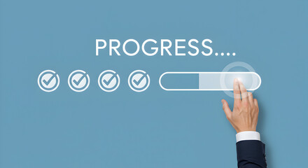 Fototapeta premium Progress bar indicator concept with hand pushing forward for business and personal development
