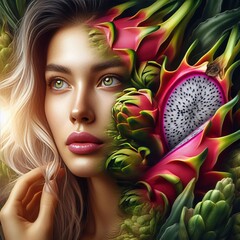 Exotic Fruit Nature Fusion Surreal Portrait - Detailed Texture Blended Art
