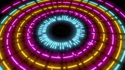 Neon Circles Pulsating with Vibrant Colors in a Tunnel Effect

