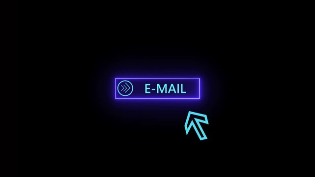 Glowing neon bule  color aqua  text cursor animation. towards download button in looping with black background .