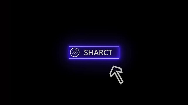 Glowing neon bule  color white text cursor animation. towards download button in looping with black background .
