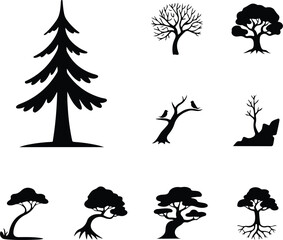 Tree Silhouette Set | Forest and Nature Vector Pack Black Tree Silhouettes Collection | Landscape Nature Icons