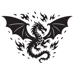 Dragon Blaze Fire Vector Black silhouettes. with white background