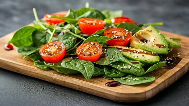 Fresh spinach salad with tomatoes  avocado