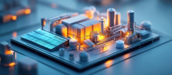 Futuristic 3D cityscape with illuminating skyscrapers glowing towers and advanced architectural structures in a high tech innovative urban landscape  The image showcases a visionary