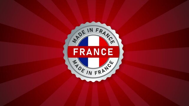 Made in France French product flag stamp emblem label national product export seal animated background