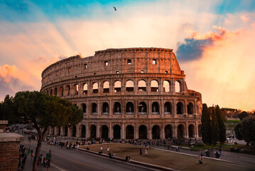 Colosseum on sunset, famous landmark in Rome, Italy