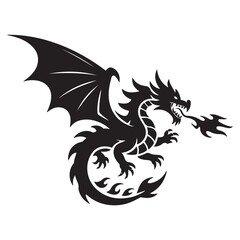 Dragon Blaze Fire Vector Black silhouettes. with white background